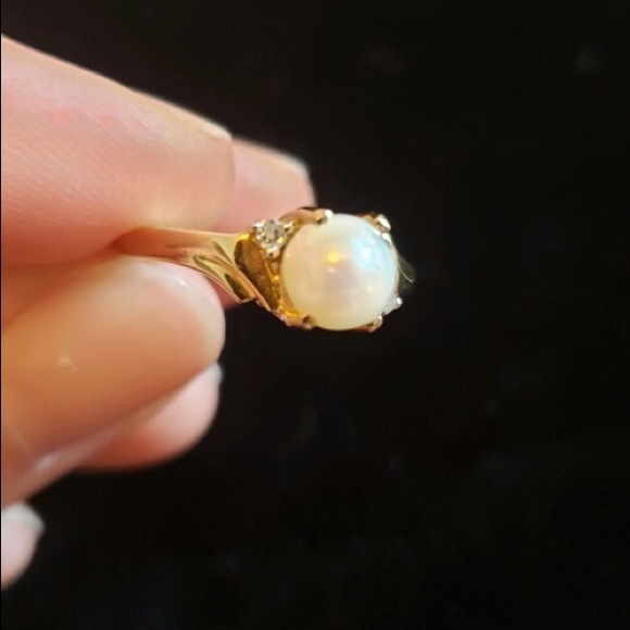 Natural Pearl and Diamond 10K gold ring size 6.25 - Picture 5 of 14